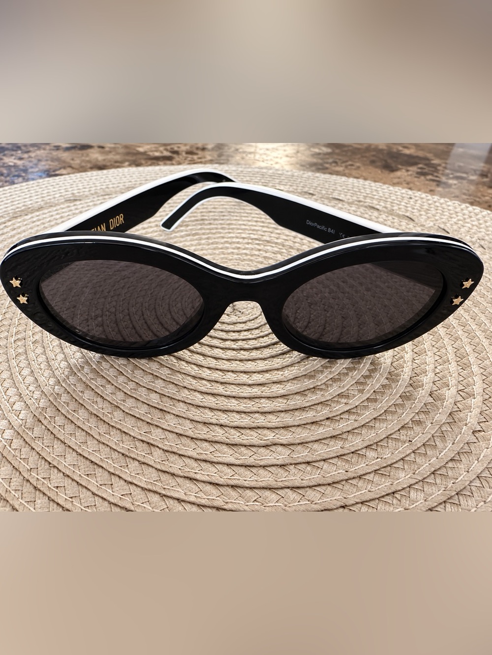Dior Black Sunglasses with White Edge Oval Frame